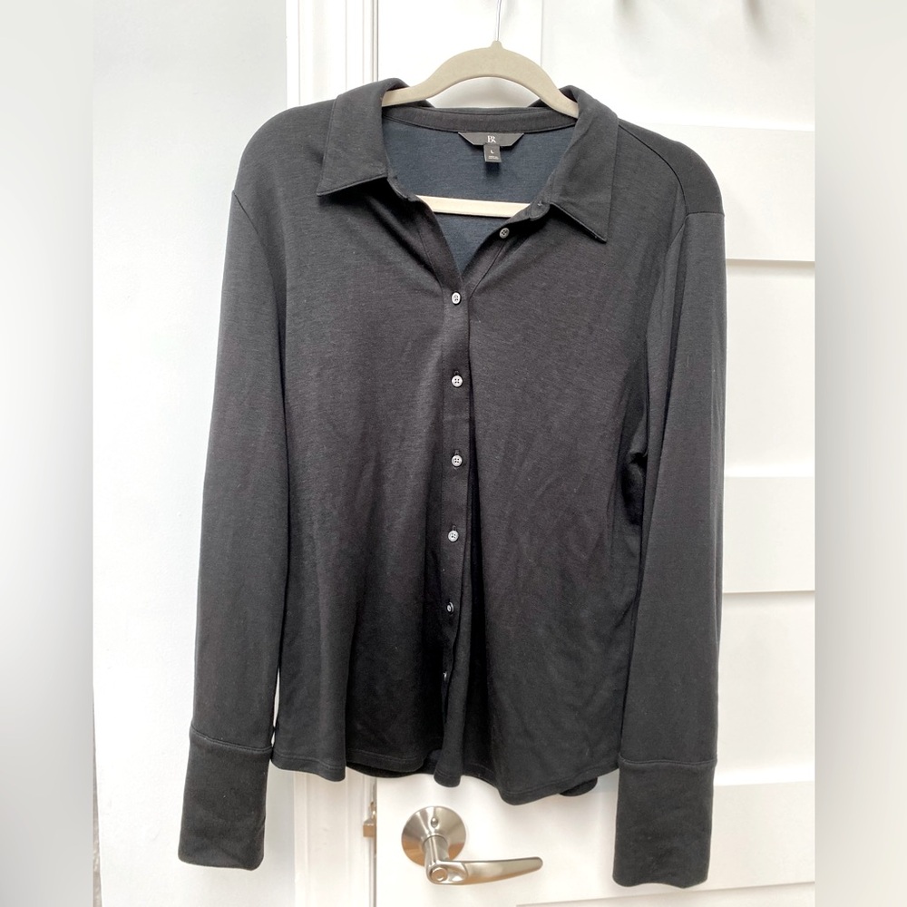 Banana Republic Softest Modal Blend Button Down Black Polo Blouse - Picture 3 of 8
